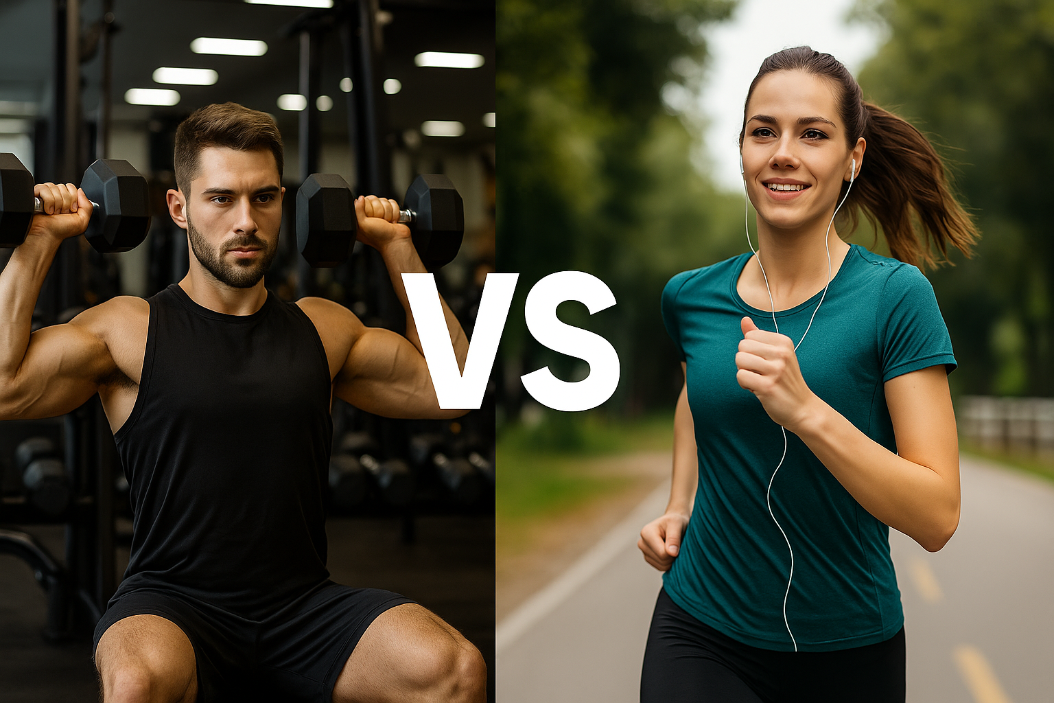 Composición con gimnasio a la izquierda y running a la derecha